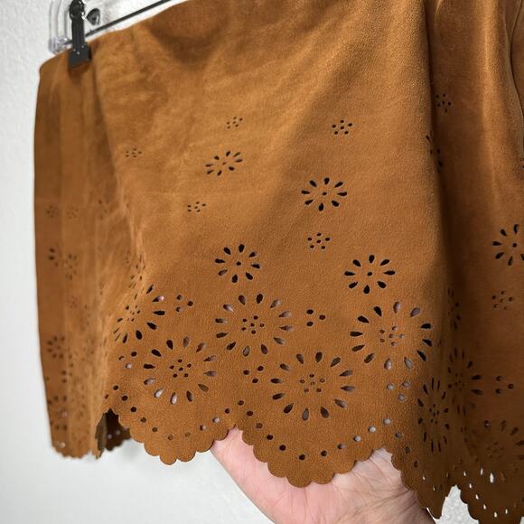 Zara Rust Brown Faux Suede Laser Cut Scalloped Hem Skirt L - Picture 5 of 13
